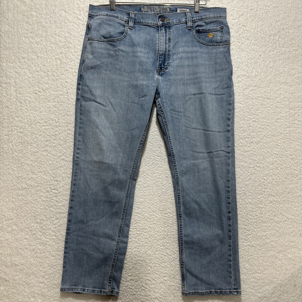 Harley Davidson Men's Jeans Size 36 Light Wash Straight Denim Embroidered Logo